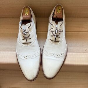 Doucal’s White Leather Semi-Brogue Oxfords Shoes Handmade Italy 43/US 10 w/Trees
